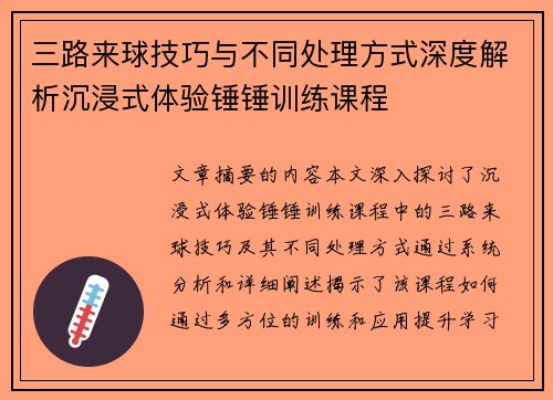 三路来球技巧与不同处理方式深度解析沉浸式体验锤锤训练课程 三路来球技巧与不同处理方式深度解析沉浸式体验锤锤训练课程